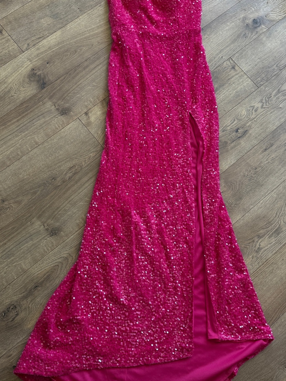 Sequin Fuchsia Evening Gown with Side Slit